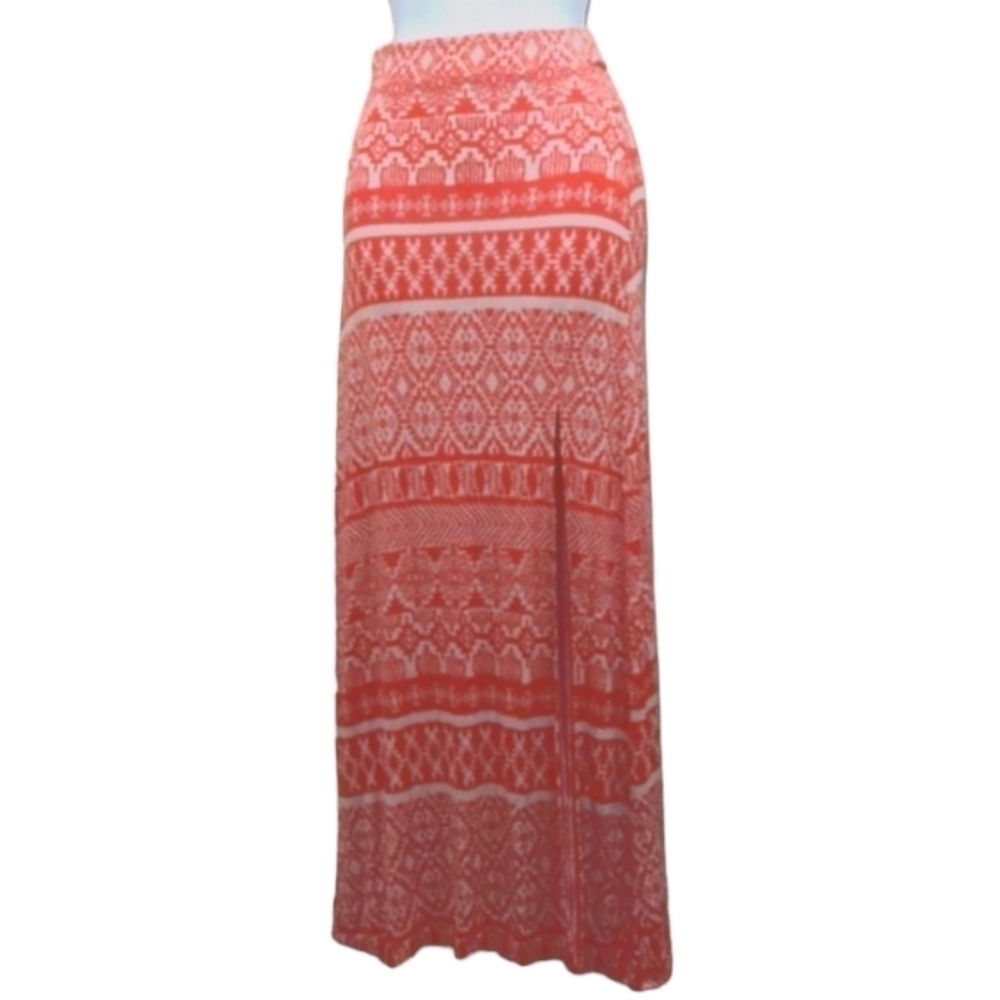 CHARLOTTE Russe Ankle Length Straight Side Slit Skirt Pink and White/Cream XS